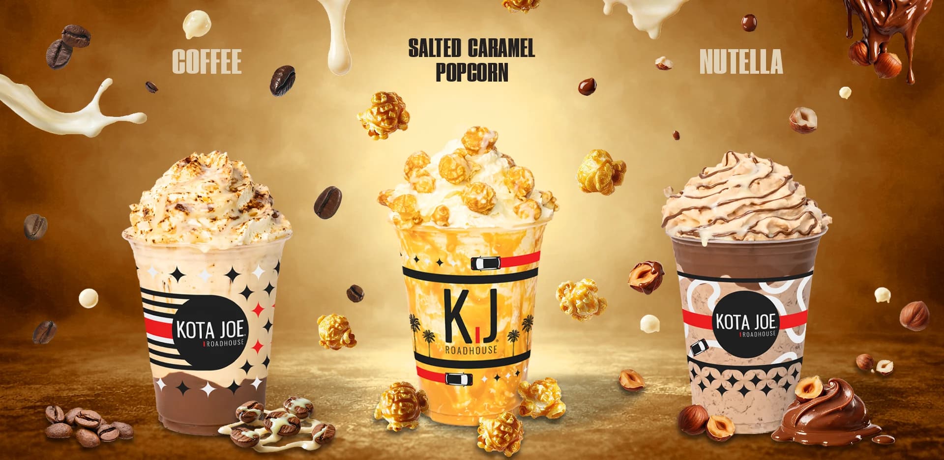 Condensed milk range — espresso, Nutella, and salted caramel popcorn shakes