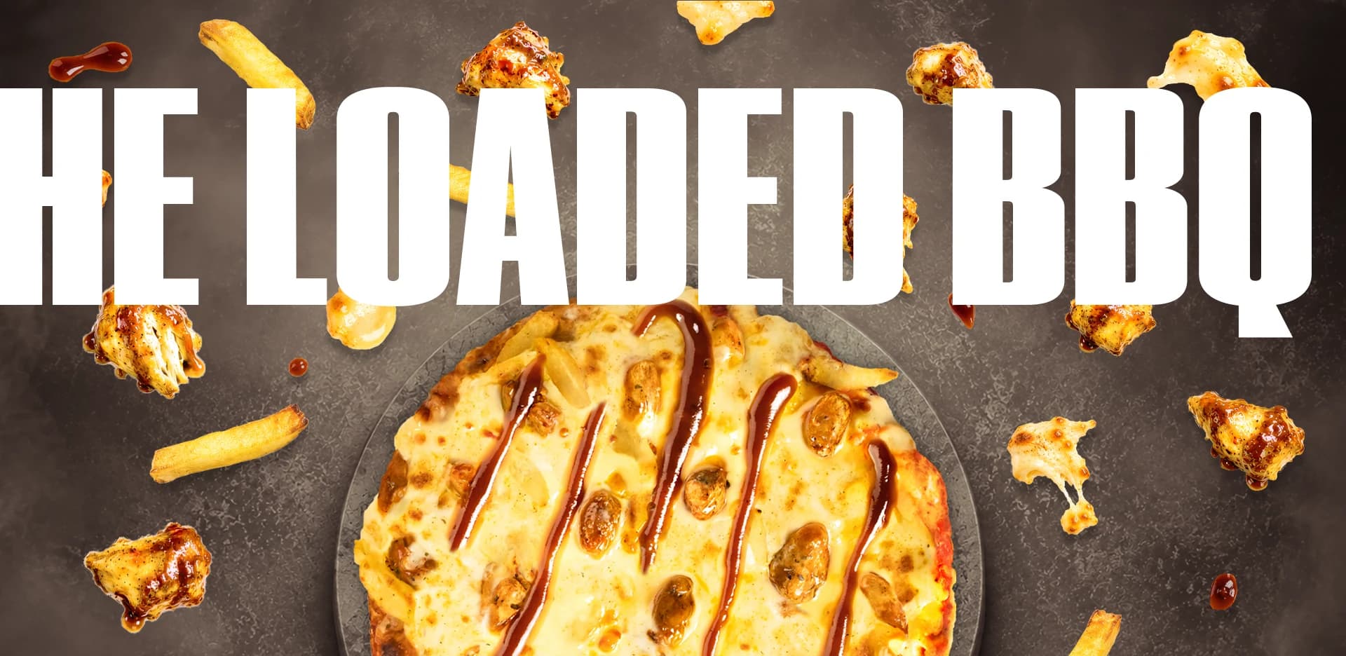The Loaded BBQ — BBQ beef or chicken strips, fried onions, chips, cheese & BBQ sauce